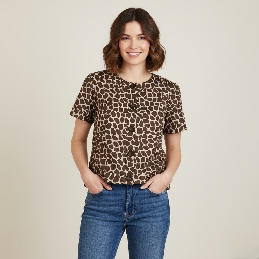 Charter Club Giraffe Print Linen-Blend Safari Jacket Top